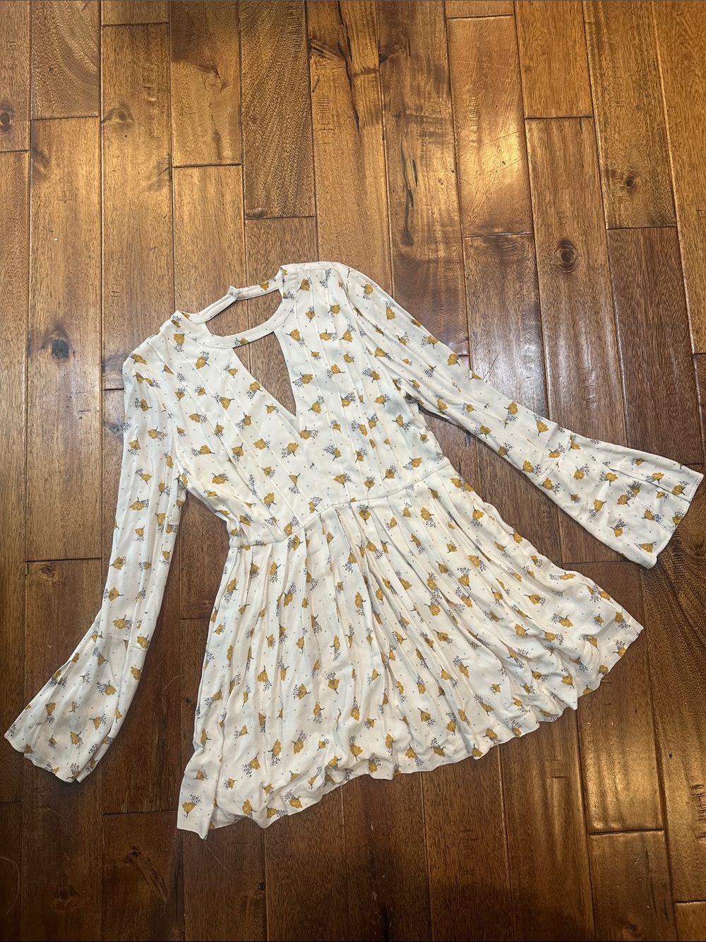 Free People White Mini Dress with Mustard Floral Print